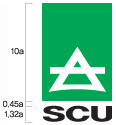 세로10a 심볼마크와 세로1.32a 영문로고타입'SCU' 의 상하사이간격 0.45a